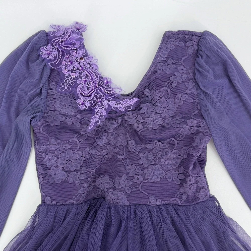 Weissman Showtime Purple Dance Costume Hear You Me Babydoll Dress Floral Lace